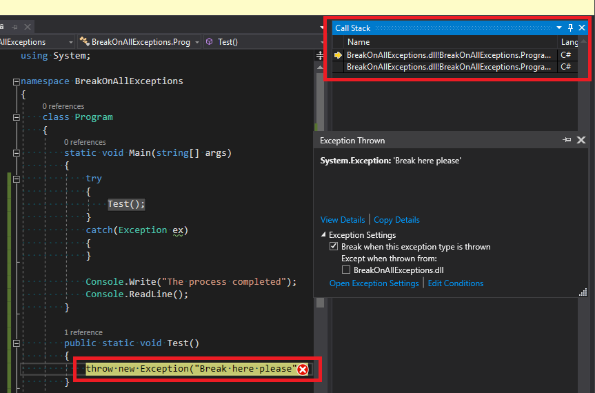 Manage exceptions with the debugger - Visual Studio (Windows)